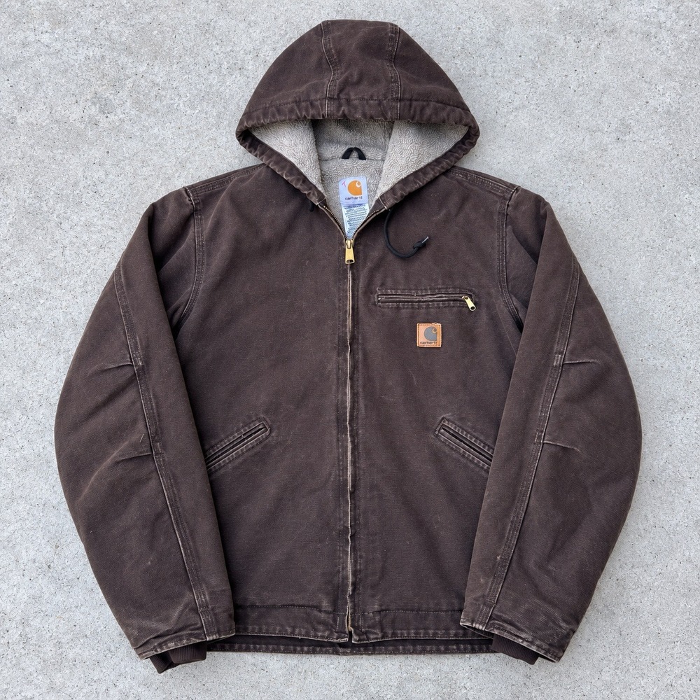 Carhartt J141 DKB Sandstone Sierra Sherpa Lined Jacket Dark Brown Small Vintage